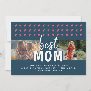 Cute Pink Heart Best Mum 2 Photos Mother`s Day Holiday Card