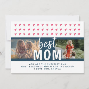 Cute Pink Heart Best Mum 2 Photos Mother`s Day Holiday Card