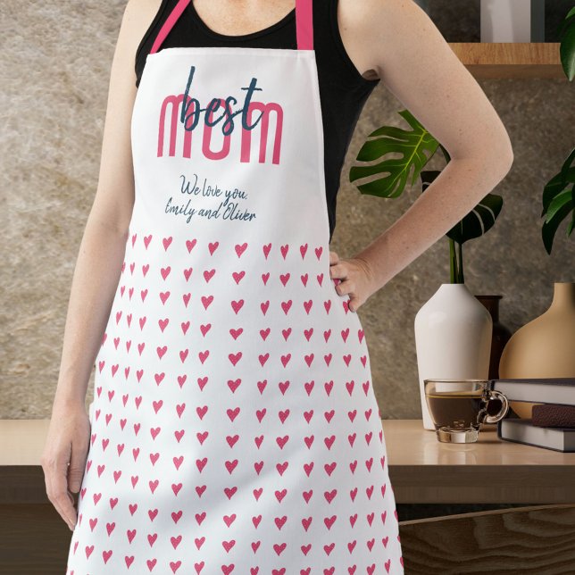 Cute Pink Heart Best Mum Mother`s Day  Apron (Creator Uploaded)