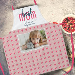 Cute Pink Heart Best Mum Photo Mother`s Day Apron<br><div class="desc">Cute Pink Heart Best Mum Photo Mother`s Day Apron. Hand-drawn pink hearts with dots on pink background and modern typography. Add your photo and your names. Sweet keepsake apron for a mother.</div>