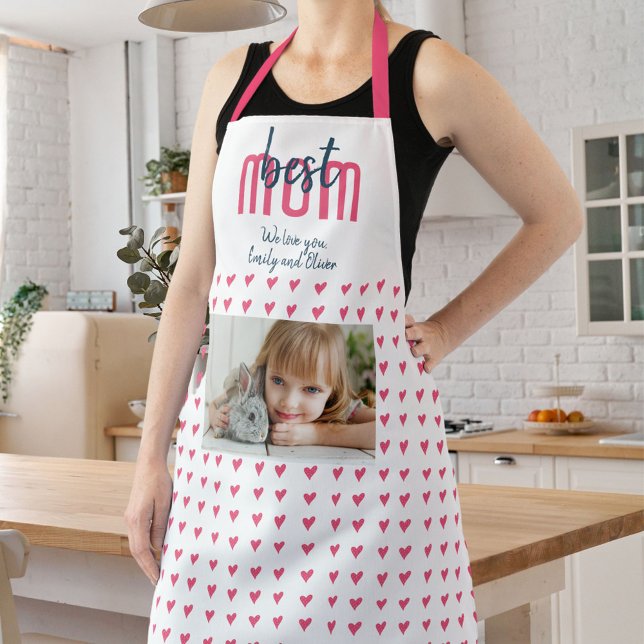 Cute Pink Heart Best Mum Photo Mother`s Day Apron (Creator Uploaded)