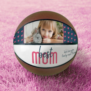 Cute Pink Heart Best Mum Photo Mother`s Day Basketball
