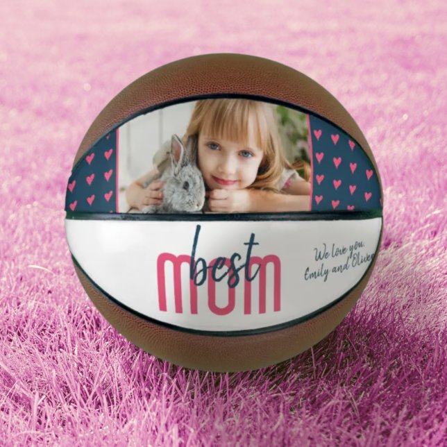Cute Pink Heart Best Mum Photo Mother`s Day Basketball (Creator Uploaded)