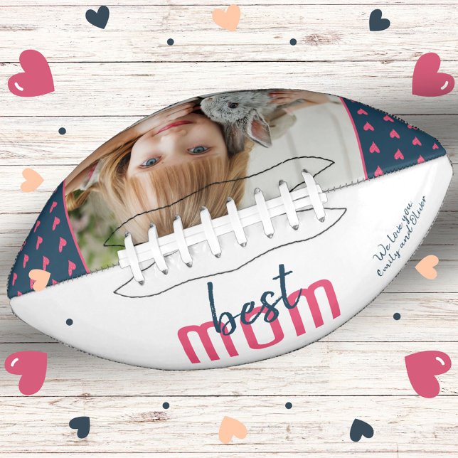 Cute Pink Heart Best Mum Photo Mother`s Day Football (Creator Uploaded)