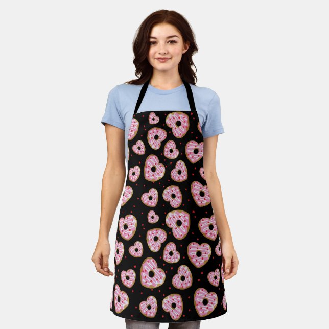 Cute Pink Heart Cookie Pattern Apron (Worn)