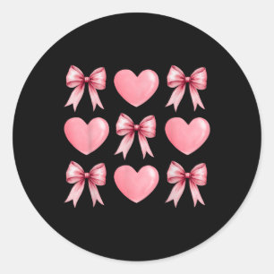 Cute Pink Heart Coquette Bow Valentines Day Women Classic Round Sticker