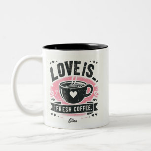 Cute pink heart fresh coffee love Two-Tone coffee mug