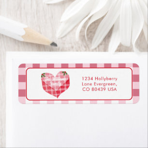 Cute Pink Heart Gingham Plaid Custom Return Address Label