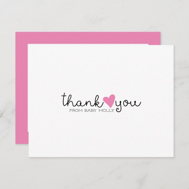 Cute Pink Heart Girl Baby Shower Thank You (Front/Back)