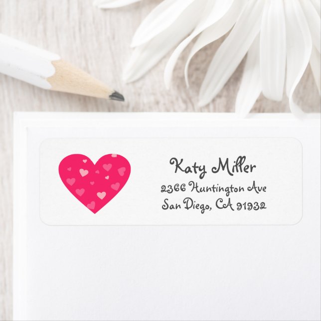 Cute Pink Heart Girls Address Return Address Label (Insitu)