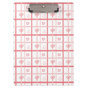 Cute Pink Heart Grid Pattern Clipboard