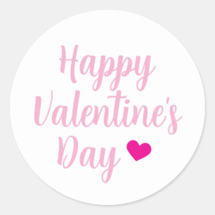 Cute Pink Heart Happy Valentine's Day Script Classic Round Sticker