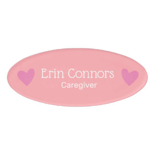 Cute Pink Heart Healthcare Caregiver  Name Tag