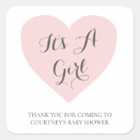 Cute Pink Heart Its A Girl Baby Shower