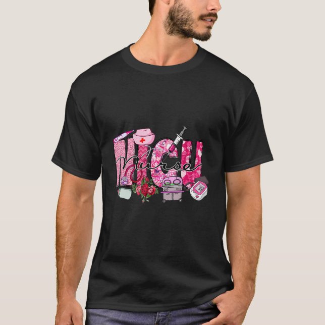 Cute Pink Heart Leopard Happy Valentines Day NICU  T-Shirt (Front)