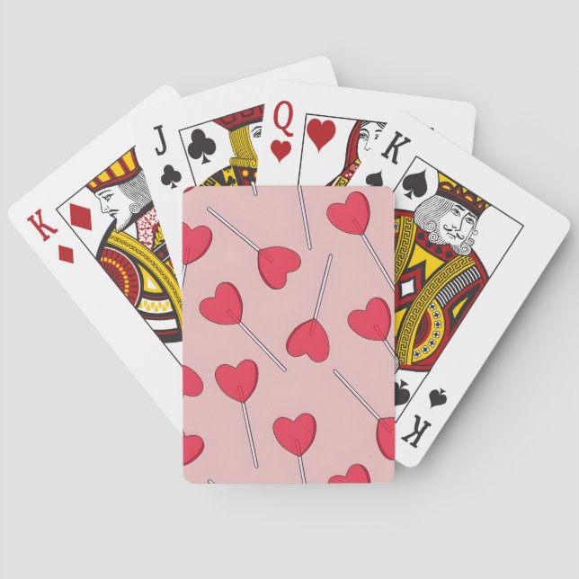 Cute Pink Heart Lollipops Seamless Pattern Playing Cards (Back)