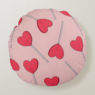 Cute Pink Heart Lollipops Seamless Pattern Round Cushion
