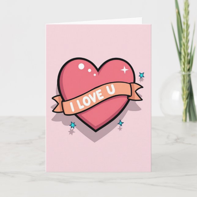 Cute Pink Heart Love Card (Front)