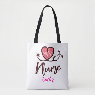 Cute Pink Heart Nurse Personalise Tote Bag