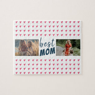 Cute Pink Heart Pattern Best Mum 2 Photo Jigsaw Puzzle