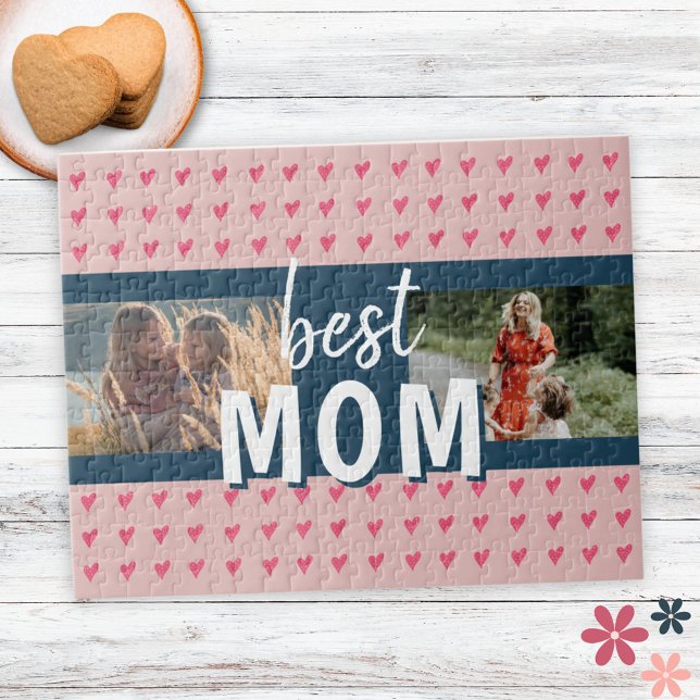 Cute Pink Heart Pattern Best Mum 2 Photo  Jigsaw Puzzle (Creator Uploaded)