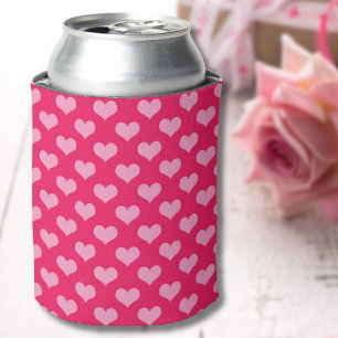 Cute Pink Heart Pattern Can Cooler