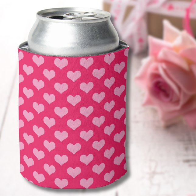Cute Pink Heart Pattern Can Cooler (Happy Valentine's Day Cute Pink Hearts Pattern Can Cooler)