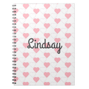 Cute Pink Heart Pattern Customizable Name White Notebook