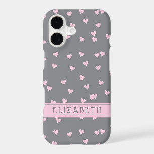 Cute Pink Heart Pattern Grey Custom