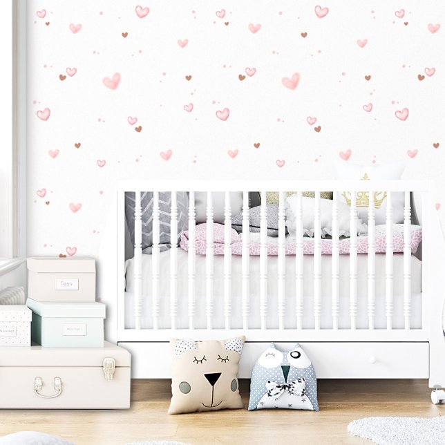 Cute Pink Heart Pattern Modern Kids Girl Wallpaper (Cute Pink Heart Pattern Modern Kids Girl Wallpaper)