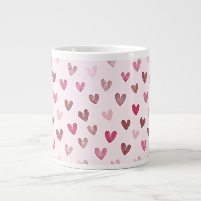 Cute Pink Heart Pattern – Romantic &Stylish Design Large Coffee Mug (Front)