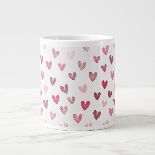 Cute Pink Heart Pattern – Romantic &Stylish Design Large Coffee Mug (Front)