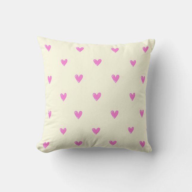 Cute Pink Heart Pattern Throw Pillow (Front)