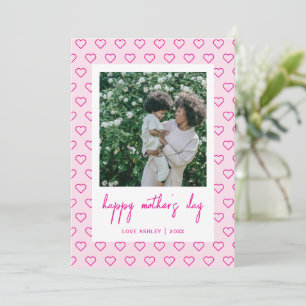 Cute Pink Heart Pattern Trendy Photo Mother's Day Card
