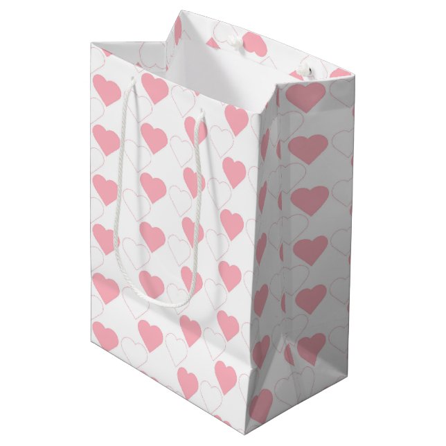Cute Pink Heart Pattern White Medium Gift Bag (Front Angled)