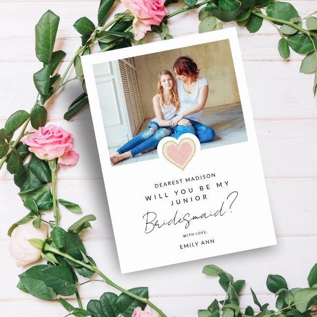 Cute Pink Heart Photo Jr Bridesmaid Proposal Card (Creator Uploaded)