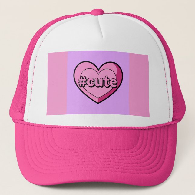 Cute Pink Heart Pink Hat (Front)