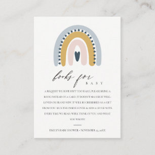 CUTE PINK HEART RAINBOW BOOK REQUEST BABY SHOWER ENCLOSURE CARD