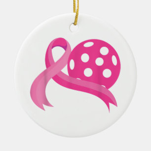 Cute Pink Heart Ribbon Pickleball Breast Cancer Aw Ceramic Ornament