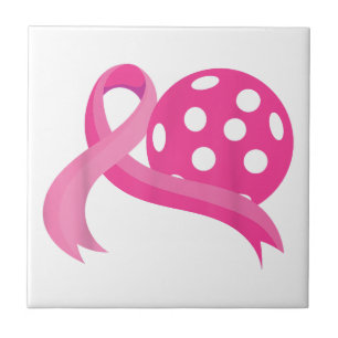 Cute Pink Heart Ribbon Pickleball Breast Cancer Aw Ceramic Tile