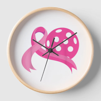 Cute Pink Heart Ribbon Pickleball Breast Cancer Aw Clock