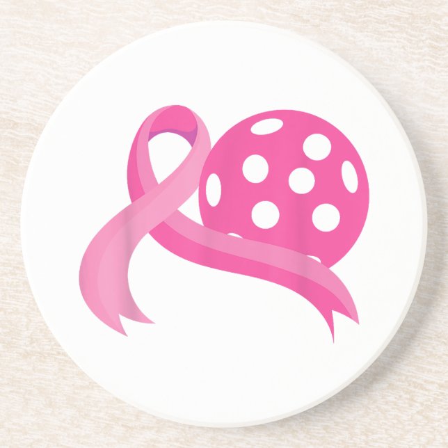 Cute Pink Heart Ribbon Pickleball Breast Cancer Aw Coaster (Front)