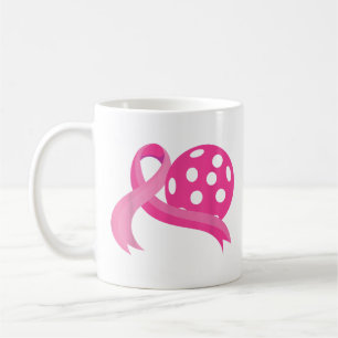 Cute Pink Heart Ribbon Pickleball Breast Cancer Aw Coffee Mug
