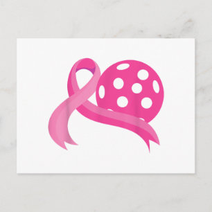 Cute Pink Heart Ribbon Pickleball Breast Cancer Aw Holiday Postcard