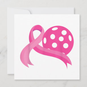 Cute Pink Heart Ribbon Pickleball Breast Cancer Aw Invitation
