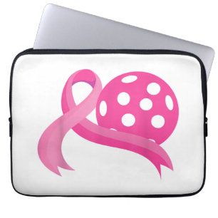 Cute Pink Heart Ribbon Pickleball Breast Cancer Aw Laptop Sleeve