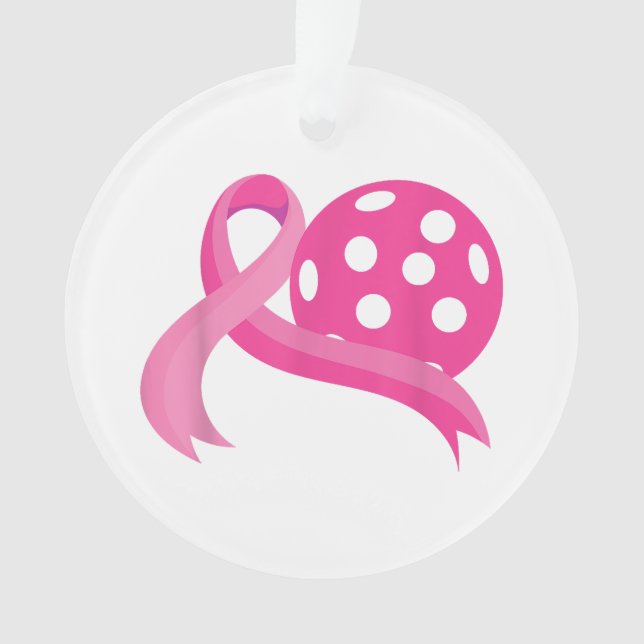 Cute Pink Heart Ribbon Pickleball Breast Cancer Aw Ornament (Front)