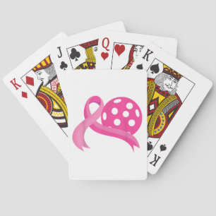 Cute Pink Heart Ribbon Pickleball Breast Cancer Aw Playing Cards