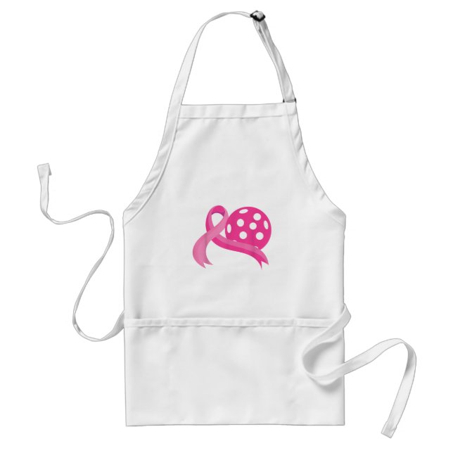 Cute Pink Heart Ribbon Pickleball Breast Cancer Aw Standard Apron (Front)