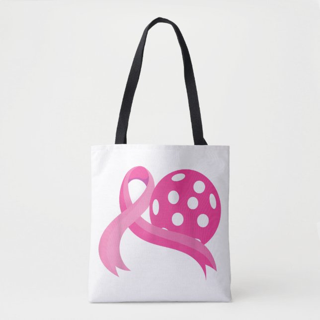 Cute Pink Heart Ribbon Pickleball Breast Cancer Aw Tote Bag (Front)